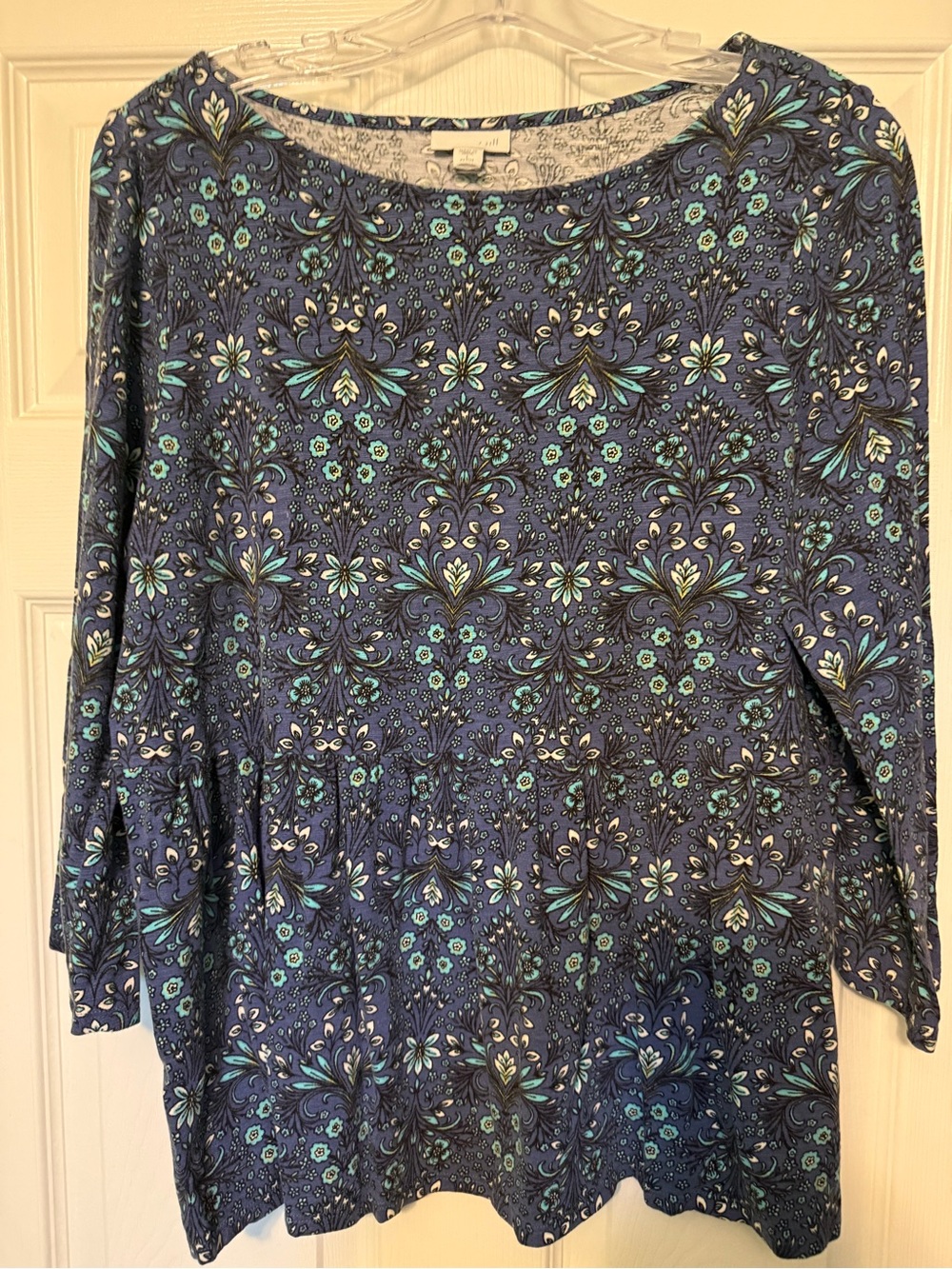 J. Jill Blue Floral Scoop-Neck Tunic with Teal Accents